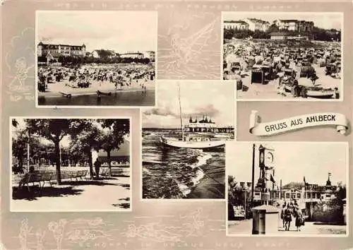 AK / Ansichtskarte  AHLBECK_HERINGSDORF_Insel_Usedom_Ostseebad Strandleben Seebruecke Standuhr