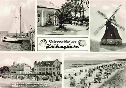 AK / Ansichtskarte 73982970 KueHLUNGSBORN_Ostseebad Segelschiff Lesehalle Kurgarten Windmuehle FDGB-Erholungsheime Strand
