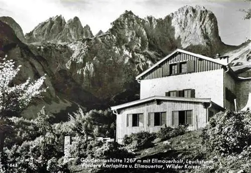 AK / Ansichtskarte  Gaudeamushuette_1267m_Wildermieming_Tirol_AT mit Ellmauerhalt Leuchsturm Karlspitze Ellmauertor Wilder Kaiser Kaisergebirge