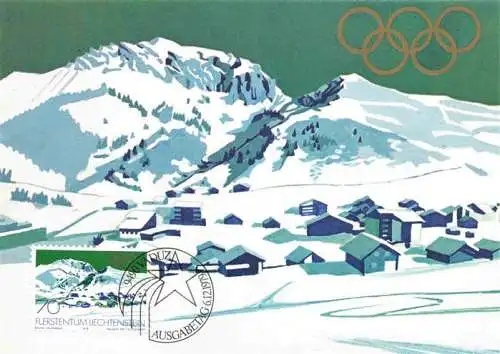 AK / Ansichtskarte  Malbun_Triesenberg_Liechtenstein Sondermarken Olympische Winterspiele Lake Placid 1980 Kuenstlerkarte Ausgabe 6. Dezember 1979