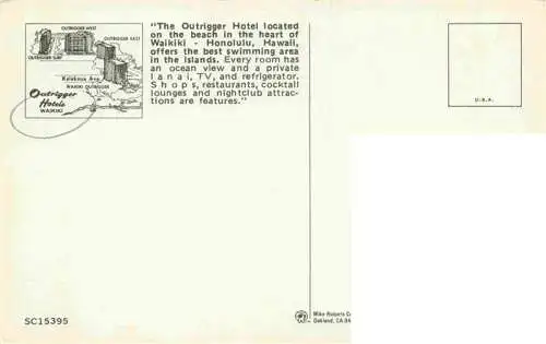 AK / Ansichtskarte  Waikiki_Honolulu_Hawaii_USA Outrigger Hotel on the beach