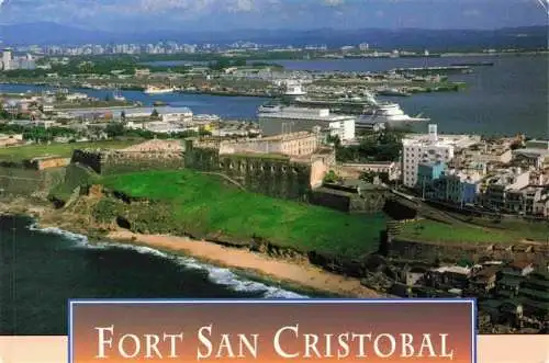 AK / Ansichtskarte 73983366 San_Juan__Puerto_Rico Historic Fort San Cristobal Cruise ship Sovereign of the Seas docked at the pier aerial view