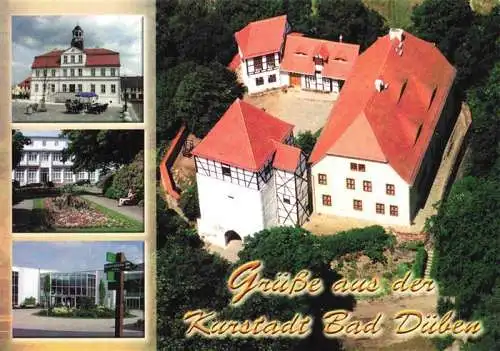 AK / Ansichtskarte  Bad_Dueben Rathaus Kurpark Moorbad Heide Spa 1000jaehrige Burg Burgwaechterhaus Luftaufnahme