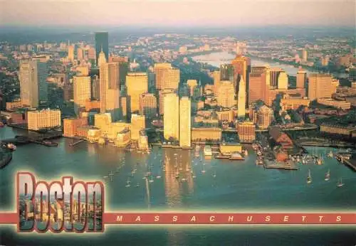 AK / Ansichtskarte 73983683 BOSTON__Massachusetts_USA Sun rising out of the Atlantic Ocean Downtown aerial view