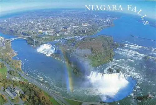 AK / Ansichtskarte  NIAGARA_FALLS_Ontario_Canada Canadian Horseshoe Falls American Falls and Rainbow Bridge aerial view