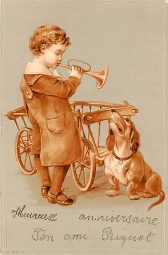 AK / Ansichtskarte  Dackel_Dachshund_Teckel_Hunde_dogs_Chiens_Cani Kind Floete Kinderwagen