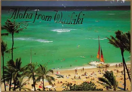 AK / Ansichtskarte 73983911 Waikiki_Honolulu_Hawaii_USA Strandpartie Panorama