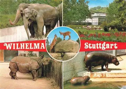 AK / Ansichtskarte 73984083 Zoo_Gardin_Zoologique-- Wilhelma Stuttgart Elefant Berg Ziege Nielpferd Flamingo