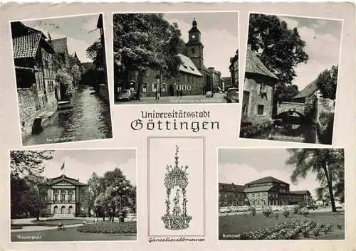 AK / Ansichtskarte  GoeTTINGEN__Niedersachsen Leinekanal Marienkirche Kommende Bismarckhaeuschen Theaterplatz Bahnhof Gaenselieselbrunnen