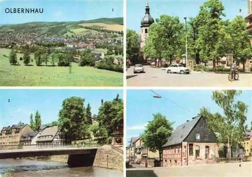 AK / Ansichtskarte  Olbernhau_Erzgebirge Panorama Ernst-Thaelmann-Platz Kegelbruecke Gruenthaler Strasse