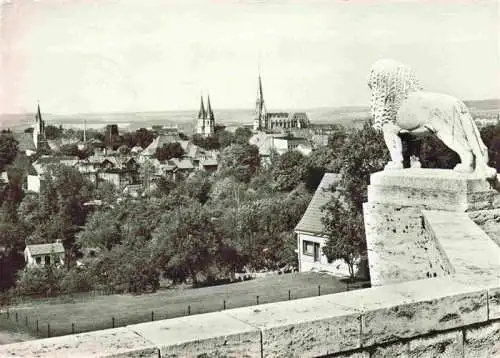 AK / Ansichtskarte 73984219 Muehlhausen__Thueringen Panorama Blick vom Stadtberg Loewenskulptur Thomas-Muentzer-Stadt