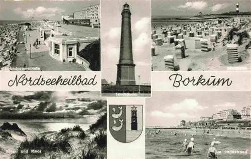 AK / Ansichtskarte 73984437 Borkum_Nordseebad Strandpromenade Duenen und Meer Badestrand Leuchtturm