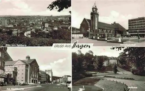 AK / Ansichtskarte  HAGEN__Westfalen Panorama Blick vom Goldberg Hauptbahnhof Stadtheater Parkhaus Parkanlagen