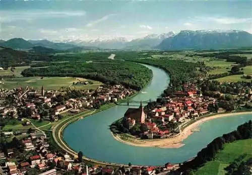 AK / Ansichtskarte  Laufen_Salzach Fliegeraufnahme mit Blick auf die Salzburger Alpen