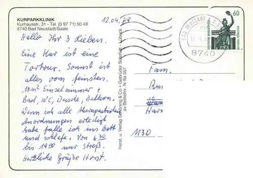AK / Ansichtskarte  Bad_Neustadt_Saale Kurparkklinik Gastraeume Zimmer