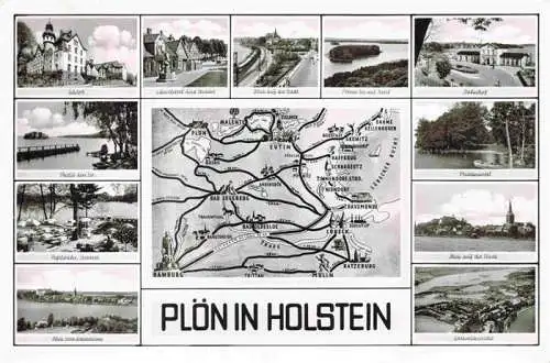 AK / Ansichtskarte 73984654 Ploen_am_See_Schleswig-Holstein Teilansichten Seenlandschaft Holsteinische Schweiz Landkarte