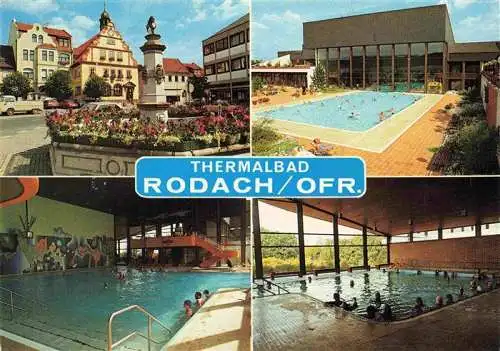 AK / Ansichtskarte 73984715 Rodach_Bad_Rodach_Coburg Thermalbad Hallenbad Marktplatz mit Brunnen