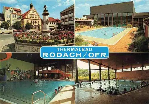 AK / Ansichtskarte  Rodach_Bad_Rodach_Coburg Thermalbad Hallenbad Marktplatz mit Brunnen