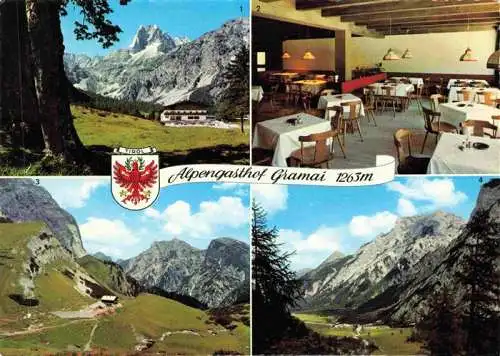 AK / Ansichtskarte 73984749 Gramaialm_1263m_Falzthurntal_Tirol_AT Alpengasthof Gramai mit Lamsen Spitze Speisesaal Rappenspitze Drist K und Rappenspitze