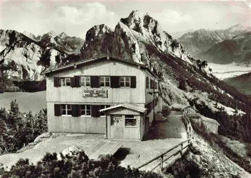 AK / Ansichtskarte  Pfronten_Bayern Berggasthaus Ostlerhuette auf dem Breitenberg Blick auf Aggenstein und Tannheimer Gruppe Alpenpanorama