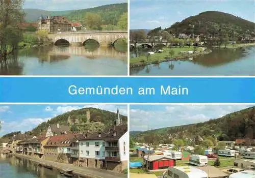 AK / Ansichtskarte 73985093 Gemuenden__Main Panorama fraenkische Dreifluessestadt Bruecke Campingplatz