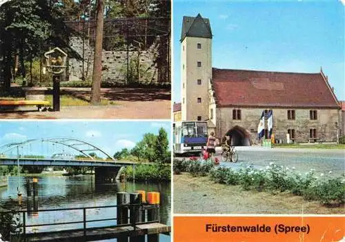 AK / Ansichtskarte 73985103 Fuerstenwalde_Spree Heimattiergarten Spree Bruecke der Thaelmann-Pioniere Rathaus