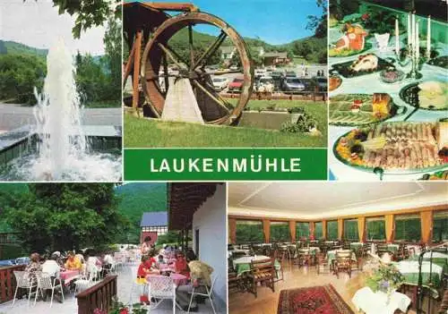 AK / Ansichtskarte  Lorch_Rheingau_Hessen Restaurant Café Laukenmuehle Wasserrad Springbrunnen