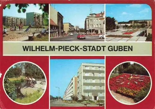 AK / Ansichtskarte  Guben Teilansichten Wilhelm-Pieck-Stadt Blumenuhr Kinderspielplatz Stadtpark Leninallee