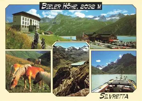 AK / Ansichtskarte 73985210 Bielerhoehe_Gaschurn_Montafon_Vorarlberg_AT Berghotel Restaurant Silvretta-Hochalpenstrasse Alpenpanorama Haflinger Pferde