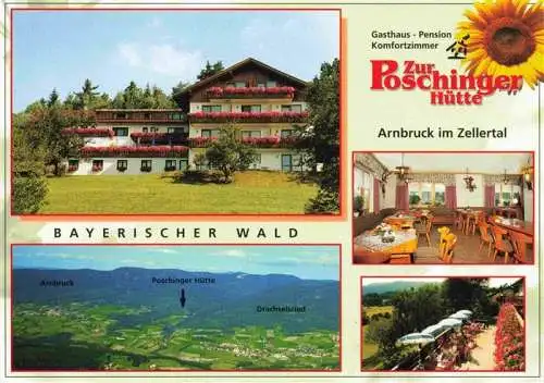 AK / Ansichtskarte 73985332 Arnbruck Gasthaus Pension Zur Roeschinger Huette Gastraum Terrasse Panorama