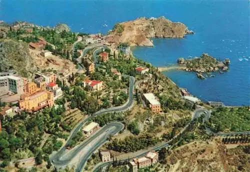 AK / Ansichtskarte 73985339 Taormina_Sicilia_IT Fliegeraufnahme mit Isola Bella