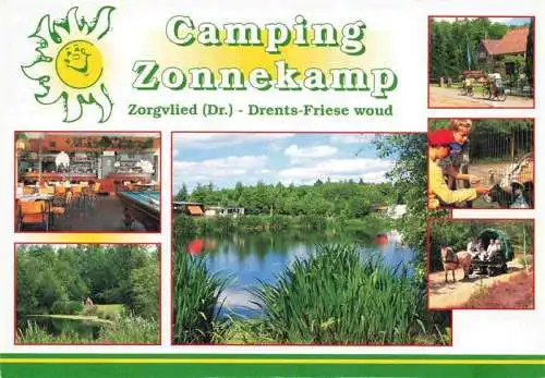 AK / Ansichtskarte 73985345 Zorgvlied Camping Zonnekamp Restaurant Teich Radfahren Tierzoo Pferdewagen