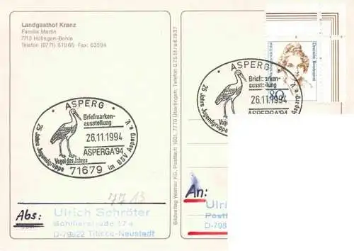 AK / Ansichtskarte  Behla Landgasthof Kranz Sonderstempel Briefmarkenausstellung ASPERGA 94