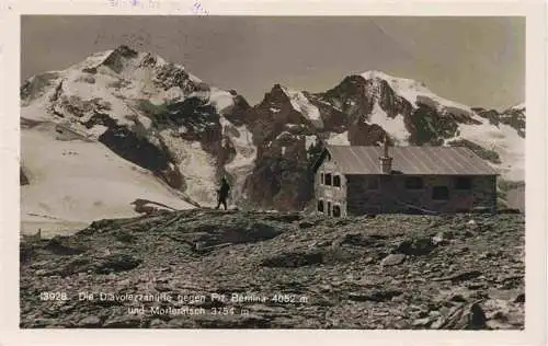 AK / Ansichtskarte  Diavolezzahuette_2973m_Bernina_GR Berghuette Blick gegen Piz Bernina und Morteratsch Gletscher Alpen