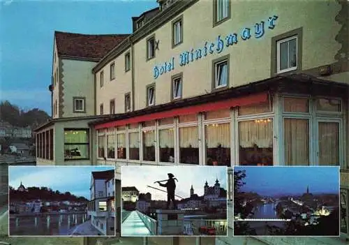 AK / Ansichtskarte  Steyr_Enns_Oberoesterreich Hotel Minichmayr Partie am Fluss Stadtpanorama