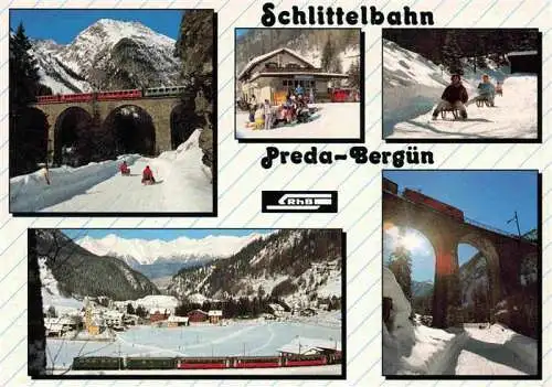 AK / Ansichtskarte  Preda_GR Schlittenbahn Preda-Berguen Eisenbahnbruecke Winterpanorama Alpen