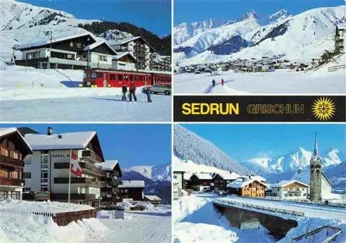 AK / Ansichtskarte  Sedrun_Surselva_GR Winterpanorama Ortsansichten Kirche Alpen