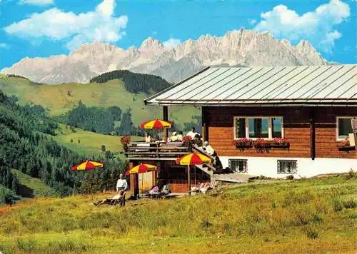 AK / Ansichtskarte 73985735 Fieberbrunn_Tirol_AT Berggasthof Streuboeden gegen Kaisergebirge