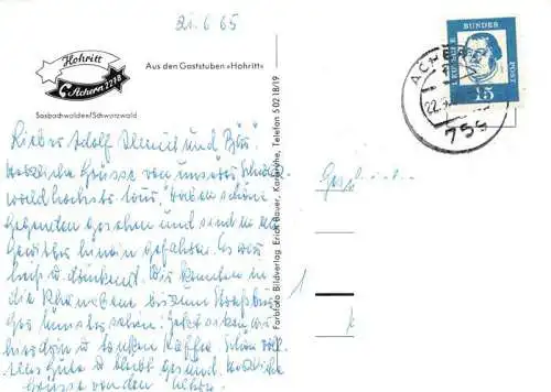 AK / Ansichtskarte  Sasbachwalden Aus den Gaststuben Hoheit