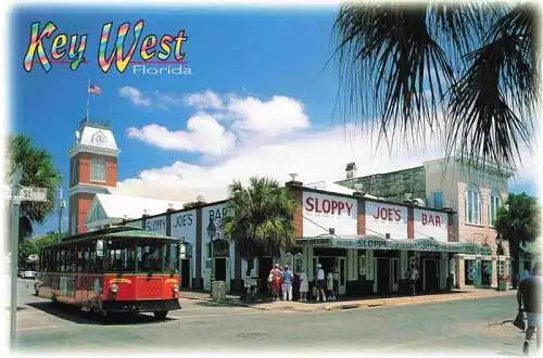 AK / Ansichtskarte 73986094 Key_West_Florida_USA Famous Sloppy Joe's Bar Duval Street Bus