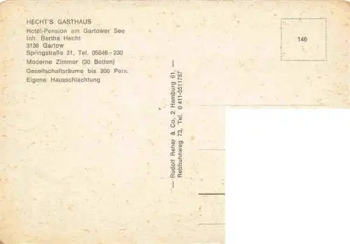 AK / Ansichtskarte  Gartow_Elbe Hecht's Gasthaus Hotel Pension am Gartower See Kegelbahn Gaststubbe