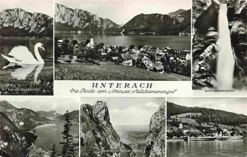 AK / Ansichtskarte 73986166 Unterach_Attersee_AT Seepartien Burggrabenklamm Schafberg Spitze