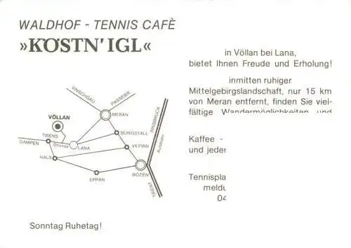 AK / Ansichtskarte  Voellan_Foiana_Lana_IT Waldhof Tennis Café Koestn'igl