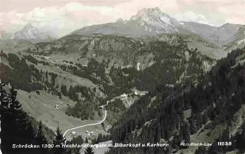 AK / Ansichtskarte 73986309 Schroecken_1300m_Nesslegg_Bregenzer_Wald_Vorarlberg_AT Hochtannbergstrasse mit Biberkopf und Karhorn