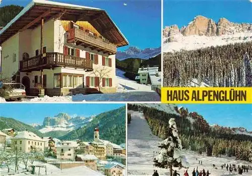 AK / Ansichtskarte 73986367 Welschnofen_Suedtirol_IT Gaestehaus Pension Haus Alpengruen Ortsansicht mit Kirche Panorama Skigebiet Dolomiten