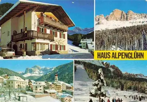 AK / Ansichtskarte  Welschnofen_Suedtirol_IT Gaestehaus Pension Haus Alpengruen Ortsansicht mit Kirche Panorama Skigebiet Dolomiten