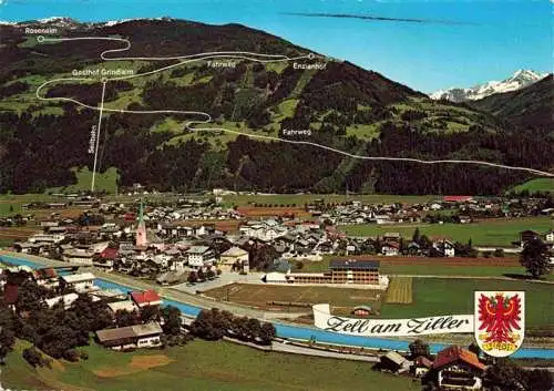 AK / Ansichtskarte 73986722 Zell_am_Ziller_Tirol_AT Fliegeraufnahme mit Grindlalm und Seilbahnbetrieb Ruhrberg