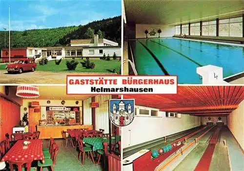 AK / Ansichtskarte  Helmarshausen Gaststaette Buergerhaus Gaststube Hallenbad Kegelbahn