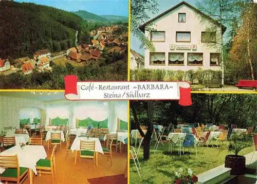 AK / Ansichtskarte  Steina_Bad_Sachsa_Suedharz Panorama Café Restaurant Barbara Gastraum Garten