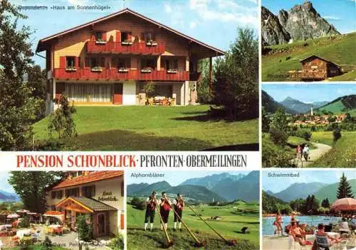 AK / Ansichtskarte 73986862 Obermeilingen_Pfronten Pension Schoenblick Hochalm Panorama Freibad Alphornblaester